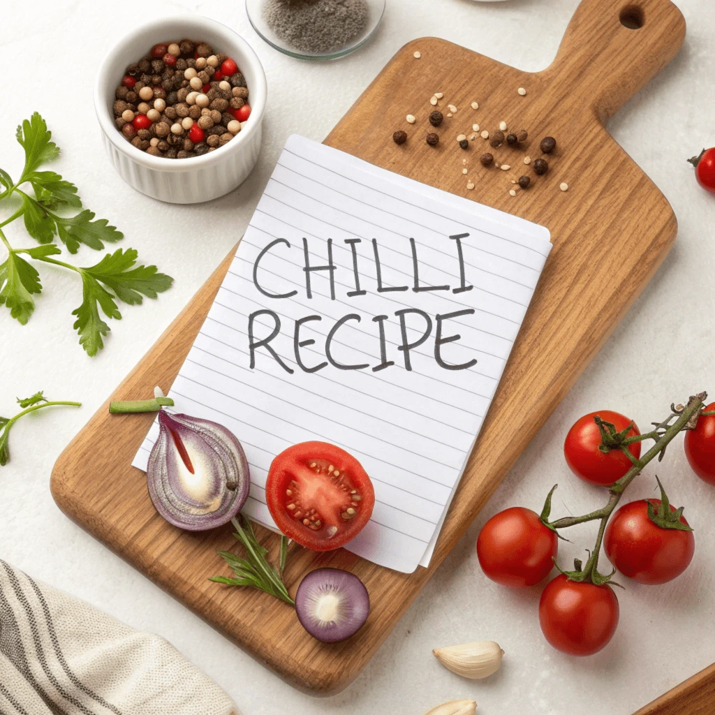 Ingredients for Chilli Recipe Ingredients for Chilli Recipe on Wooden Cutting Board